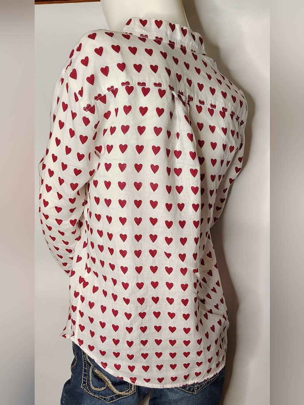 Burberry London Red Heart Print Linen Shirt Sz Large - Picture 12 of 16